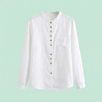 Shirts for Women UK Linen Blend with Stand Design, Summer Tops Loose Fit Casual Blouse, Long Sleeve Vintage Patchwork
