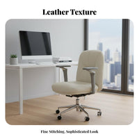 Ergonomic Design Upholstered Highspine-support Desk Chair Creamy aesthetic Aesthetic Adjustable Rolling Task Chair Comfortable padding rotating Seating Padded Armrests for Students, People Working from Home, Study Room, Bedroom
