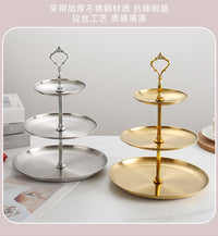 创意不锈钢多层水果盘蛋糕盘高端点心甜品展示架茶几双层糖果盘
