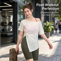 Gym Sets for Women 2 Piece with Loose Fit Short Sleeve Top and Breathable Viscose for Running and Fitness, Plus Size Available