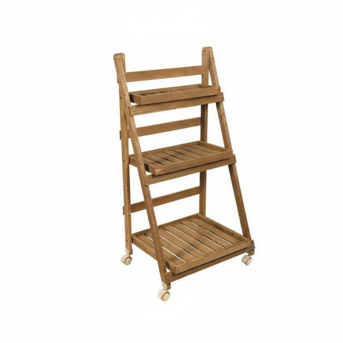Floor-Standing 3-Tier Ladder Stand Tiered Design 3-Tier Rolling Plant Stand Space-Saving Flower Display Movable with casters for Gardeners, Homeowners, Apartment Dwellers, Living Room, Balcony, Indoor Spaces, Front Porch