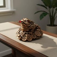 Resin Wealth Frog Ornament Rhinestone Accents Gold Frog Figurine Vintage Design