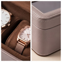 Watch Box with Window PU Leather 2-Slot Watch Box Storage Holder Compact Portable for Travelers, Dresser, Nightstand