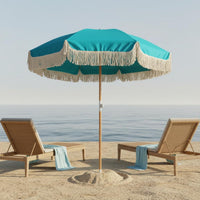Tassel Beach Umbrella Water Resistant Canopy Tassel Fringe Umbrella Waterproof Fringed Garden Parasol for Patio, Poolside
