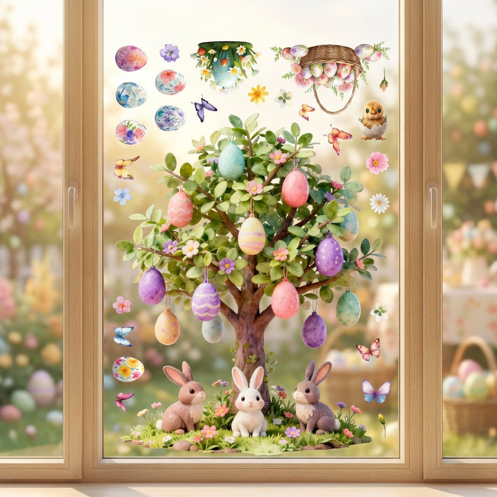 Easter Egg Window Decoration Easter Window Clings Removable PVC Sticker Sheet for Home, Window, Walls, Classroom