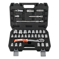 32-Piece 1/2-Inch Drive Socket Tool Set with Dual-Direction Ratchet Wrench for Automotive Repair