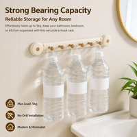 6 Hook 3M Hooks Wall Hooks Storage Rack, Pressure-mounted No-Drill Installation Synthetic Material for Bathroom, Kitchen, Bedroom Door
