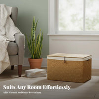 Lidded Woven Chest Large Capacity Wicker Storage Trunk With Lid for Living Room