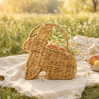 Woven Basket Bunny Basket Round Loop Handle Basket Hand Woven Storage Basket Featuring Lightweight Feel and Practical Storage Function Suitable for Laundry Room Decorative Use Workspace
