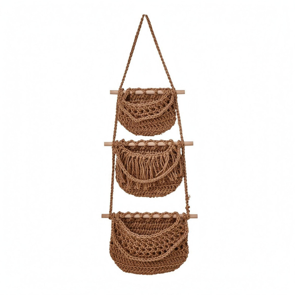 Cotton Rope Fruit Basket Boho Decor Three-Tier Hanging Basket Easy to Mount