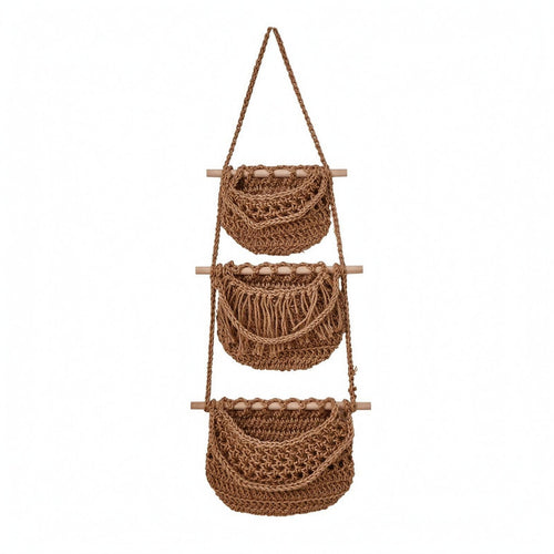 Cotton Rope Fruit Basket Boho Decor Three-Tier Hanging Basket Easy to Mount