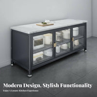 Sintered Stone Top Sideboard Large Capacity Kitchen Storage Cabinet Scratch Resistant Kitchen Buffet Cabinet for Homeowners, Pantry, Entryway, Hallway