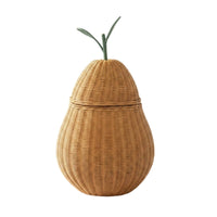 Pear Basket Natural Finish Lidded Wicker Basket Freestanding