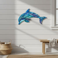 Metal Dolphin Wall Art Vivid Colors Metal Dolphin Art Indoor Outdoor Use