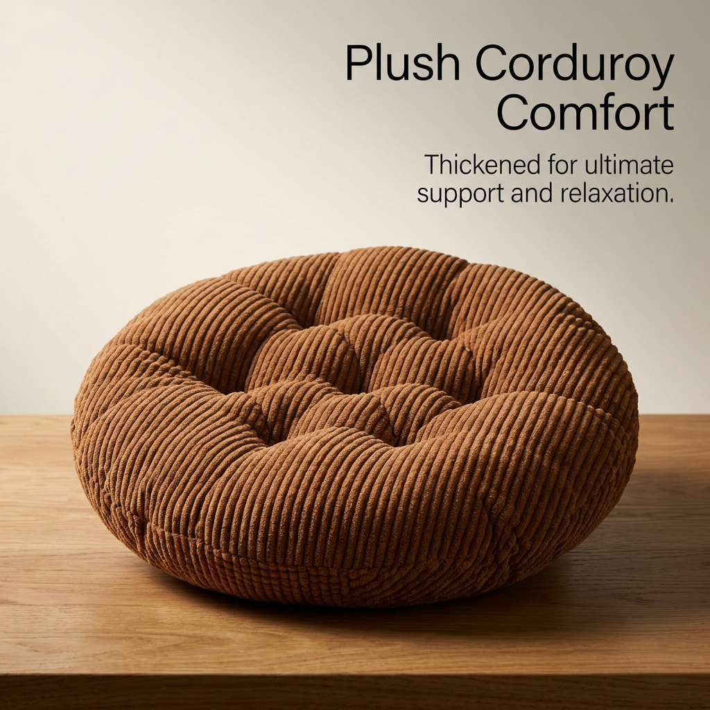 Corduroy Round Floor Cushion, Modern Minimalist Seat Pad, Large Floor Pillow for Adults, Tatami Living Room, Tufted Design, Navy Blue 30X30