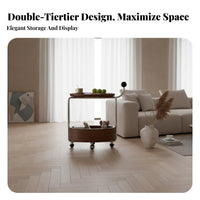 2-Tier Rolling End Table Rustic Minimalist Artistic Household Furniture Mobile with Casters Vintage Influenced for Homeowners