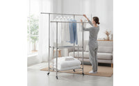 Stainless Steel Clothes Drying Rack with Shelves Two-Tier Clothes Rack with Shelves Collapsible Portable for Balcony