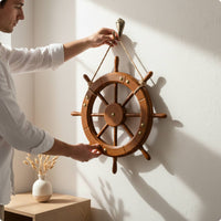 Nautical Wheel Wall Decor Vintage Design Wooden Ship Wheel Rustic Wood Finish Wooden Steering Ornament for Cafe