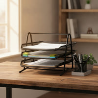 Desk Organizer with Pull-out Trays Freestanding Paper Tray Space-Saving