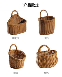 日式藤编厨房姜蒜收纳筐厨具挂篮室内小物收纳壁挂篮手提小花篮