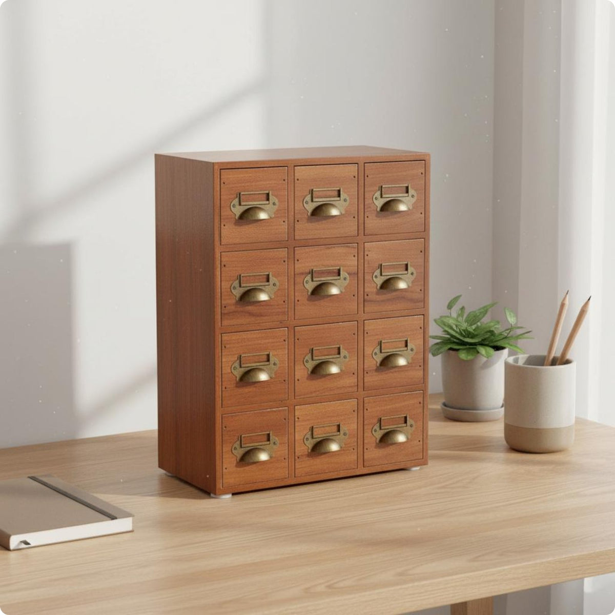 Desk Drawer Cabinet Japanese Style Wooden Drawer Organizer Space-Saving Wooden Desk Cabinet for Crafters