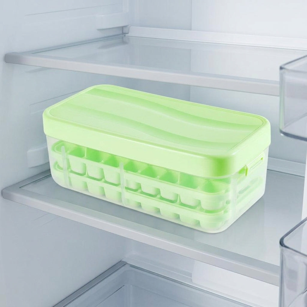 Ice Maker with Storage Box for Baby Food and Drinks, 2-Pack Easy Release Ice Tray with Lid for Home Bar, Food Grade Kitchen Gadget, Modern Style