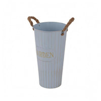 Flower Pail Light Blue Rustic Tin Pail Rope Handles