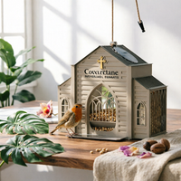 Church-Shaped Bird Feeder Peaked Roof Outdoor Decor Weatherproof