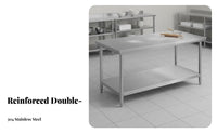 High Load Capacity Stainless Steel Work Table Easy to Clean Commercial Kitchen Prep Table Large Workspace Food Prep Workbench Stable Structure for Butchers, Restaurant Team, Bakery, Warehouse, Laundry Room, Outdoor