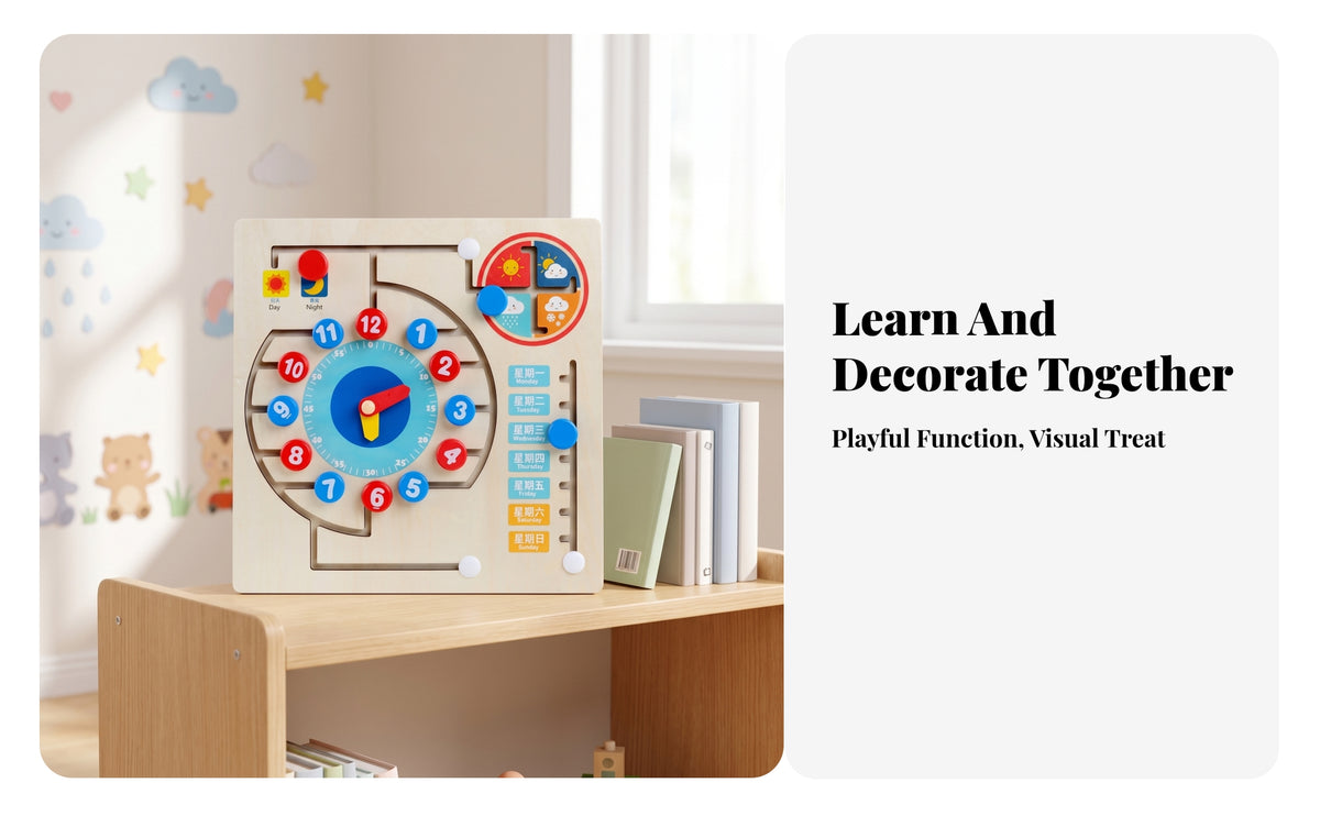 Maze-Style Kids Clock Board Interactive Busy Board Wooden Educational Toy Colorful for Preschoolers, Toddlers