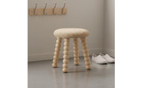 Woven Stool Rounded Design Round Wooden Stool Decorative Accent Wooden Vanity Seat for Bedroom, Entryway