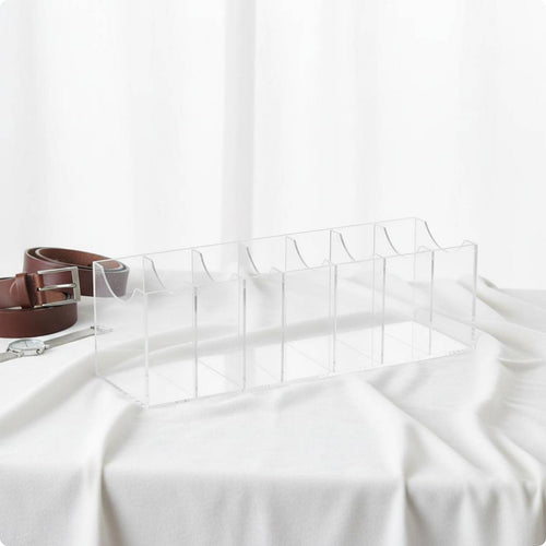 Clear Acrylic Belt Box 7 Compartments Multi-Slot Belt Organizer