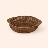 Woven Wicker Basket with Wooden Handles for Storage and Serving, Polypropylene Imitation Rattan Hamper for Gifts, Lightweight Organizer