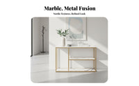 Nordic Design 3-Tier Narrow Table Marble Pattern Top Asymmetrical Multi-Tier Shelf Minimalist Design Sideboard Freestanding for Apartment Dwellers, Homeowners, Renters, Entryway, Hallway, Dining Room, Small Areas