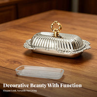 Vintage Butter Dish Edge European-Style Butter Dish Golden Loop Handle Food Storage