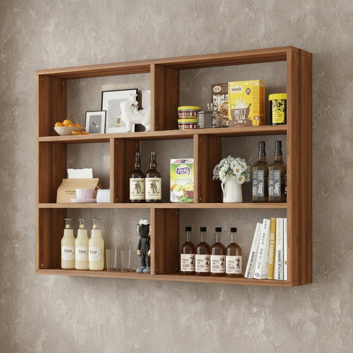 Wall Mounted Beverage Rack Space Saving Modern Wall Organizer Easy Installation Multi-Compartment Wall-Mounted Shelf for Homeowners, Restaurant, Cafe