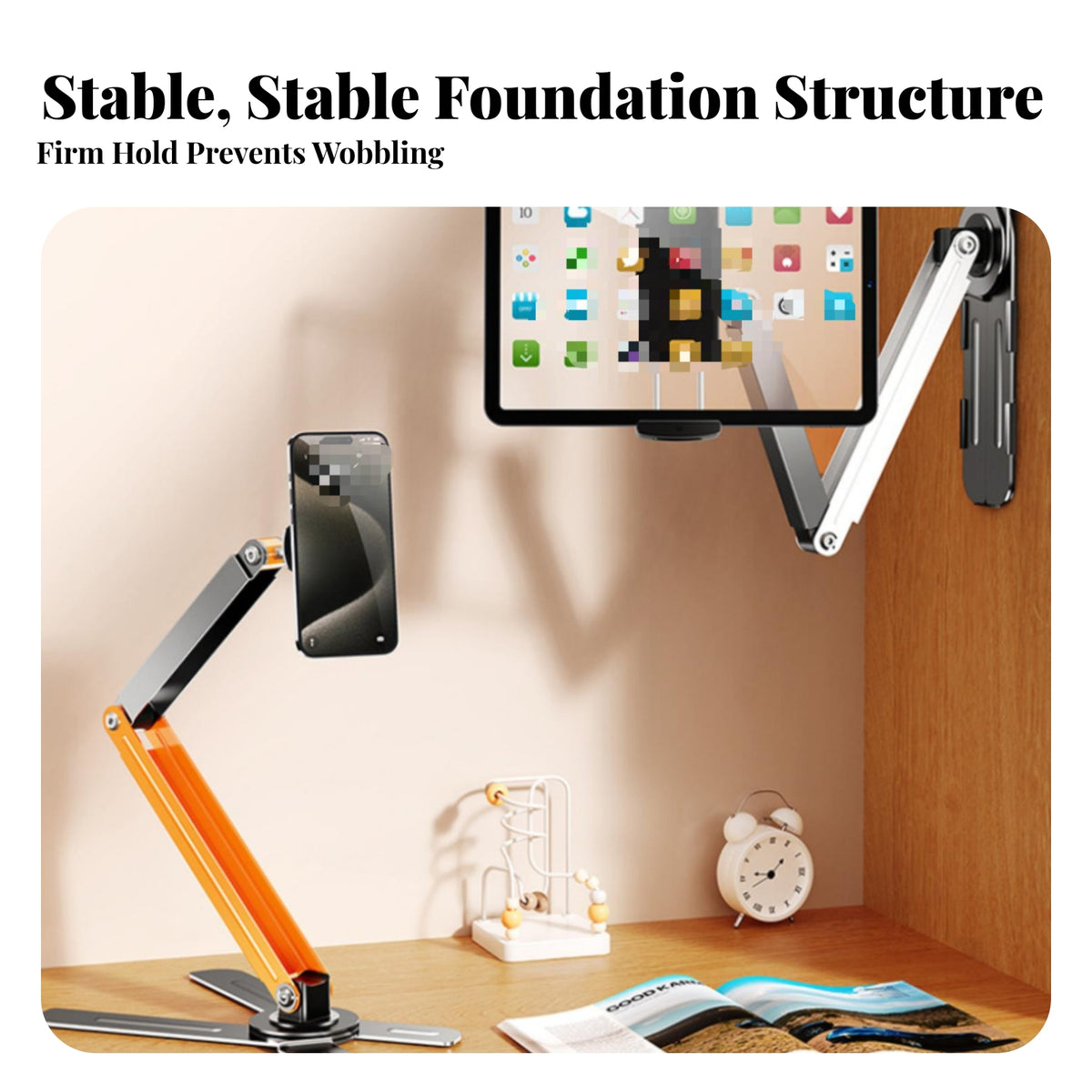 Desktop Two-in-oneUse Phone and Tablet Holder Rotating Tablet Mount Arm Handshands-Off