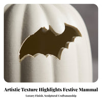 Flat White Pumpkin with Nocturnal Mammal | Compact 15cm Height, Light-up Pumpkin, for Table