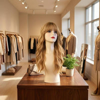 Mannequin Head and Shoulders Form Cream-Colored Hairpiece Display Stand Rounded Shape