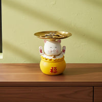 Fortunate Cat Storage Tray Multipurpose Resin Creature Sculpture Holder