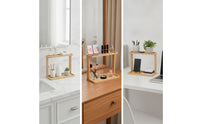 Water-Resistant Bamboo Shelf with Two Tiers Space-Saving Countertop Rack Organizer Compact Bamboo Storage Rack Natural for Bathroom Vanity, Dresser