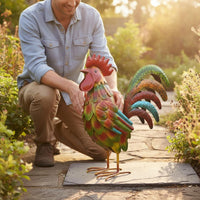 Metal Cockerel Statue Dimensional Textured Chicken Sculpture Weather-Resistant