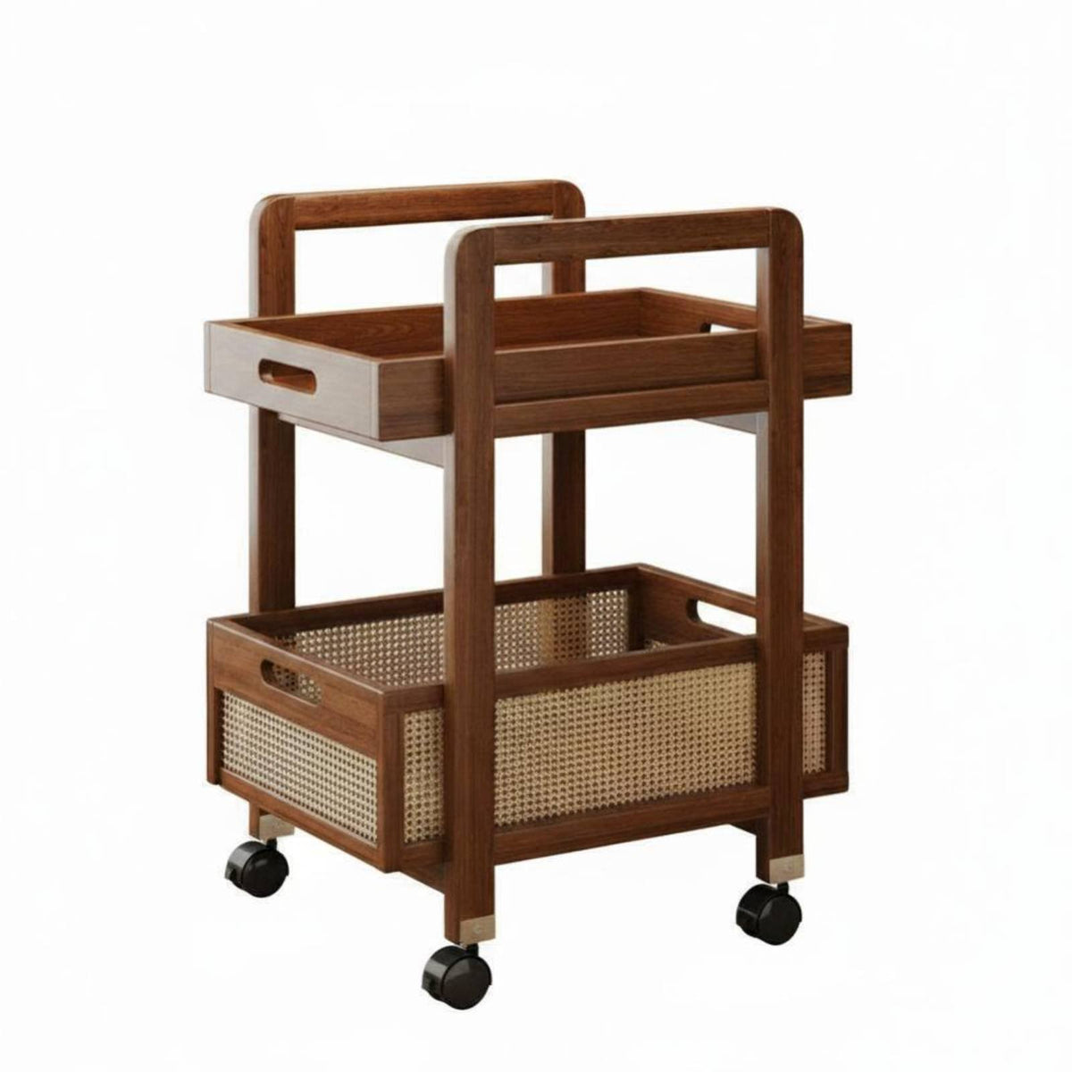 2-Tier Rolling Utility Cart Large Capacity 2-Tier Wheeled Trolley Removable Tray