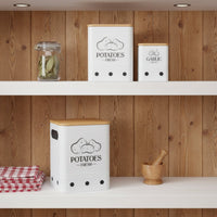 3 Pieces Square Canister Set Ventilated Wood Lid Canister Handle Cutouts Square Pantry Jar