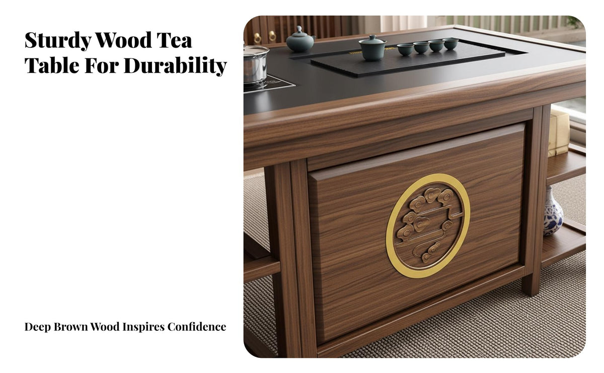 serene-Inspired Design Gongfu Tea Ceremony Table Space-Saving Gongfu Tea Table with Accessories Built-in Storage Shelf Household Furniture Minimalist Aesthetic for Fans of Asian Culture, Gift Givers, Living Room, Balcony, Reception Area, Office