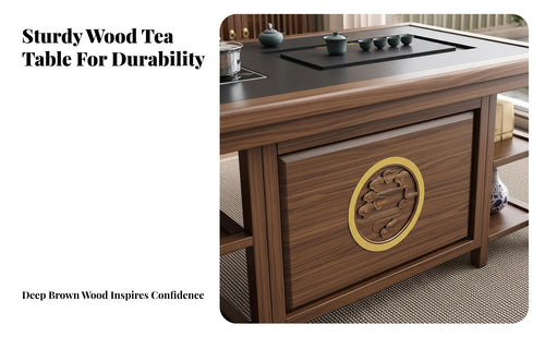 serene-Inspired Design Gongfu Tea Ceremony Table Space-Saving Gongfu Tea Table with Accessories Built-in Storage Shelf Household Furniture Minimalist Aesthetic for Fans of Asian Culture, Gift Givers, Living Room, Balcony, Reception Area, Office