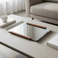 Walnut Wood Tray Stainless Steel Mirror Tray Metal Handles for Living Room