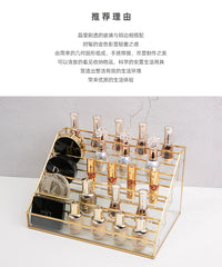 Metal and Transparent Glass Nail Polish Display Rack, Powder and Lipstick Storage Box, Nail Salon Tool Organizer