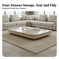 Light Luxury Design Long Storage Single Unit with Tabletop Marble-Like Top Coffee Table Minimalist Design Living Room Centerpiece Scratch Resistant for Homeowners, Apartment Dwellers, Interior Designers, Villa, Lounge Area