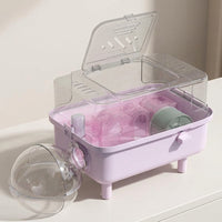 Portable Hamster Cage with Handle, 2-Level Square Shape Habitat, Transparent Small Cage for Outdoor Use and Travel, Portable Hamster Habitat